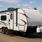 camper sitting on the road