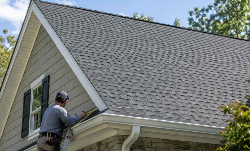 Person working on the slope of roof
